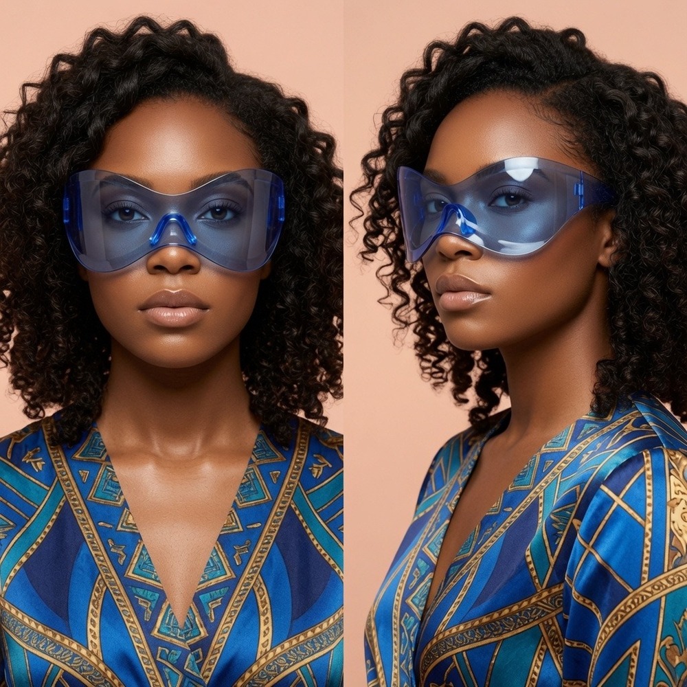 Shield Visor Sunglasses One Piece Cyberpunk Style Blue Fashion Eyewear Women New
